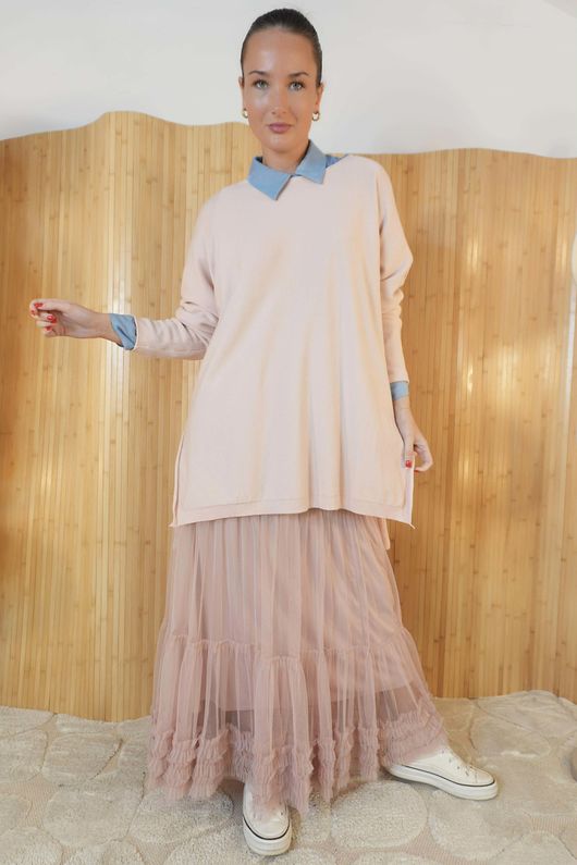 Winnie Ribby Stretch Longline Fine Knit Rose